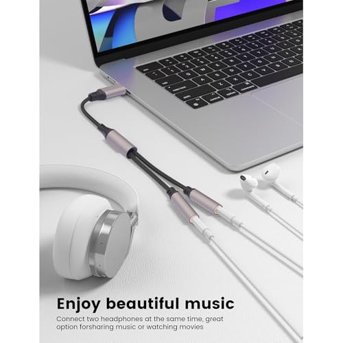 USB C to Dual 3.5mm Female Headphone Splitter,USBC to 3.5mm splitter | Share Audio with 2 Headphones,Compatible with iPhone 17 16 15 Galaxy S25 S24 S23 S22 Plus Pro Max Ultra Pixel iPad