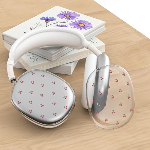 Cherry White Silicone Case for AirPods Max, Soft TPU Ear Cups Cover/Ear Pad Covers/Headband Cover, Transparent Anti-Scratch Protection Case for Apple AirPods Max(2024/2020) for Women - color: Cherry/White