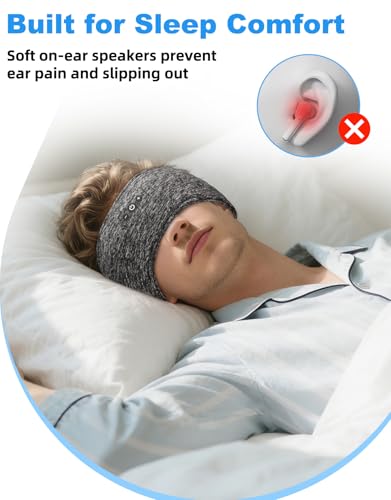 Adjustable Bluetooth Sleeping Headphones Headband for Men Women 2PCS | Hook-and-Loop, Thin Speakers, 14H Playtime, Earphones for Side Sleepers Running Workouts Sports Yoga Meditation - Blue&Gray