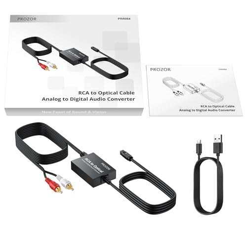 PROZOR Analog to Digital Audio Converter, RCA to Optical Audio Converter, with Built-in RCA to Optical Cable, Analogue Signals into Digital Audio, for Turntable/CD/DVD to Soundbar (Not Reversible) - style: RCA to Optical