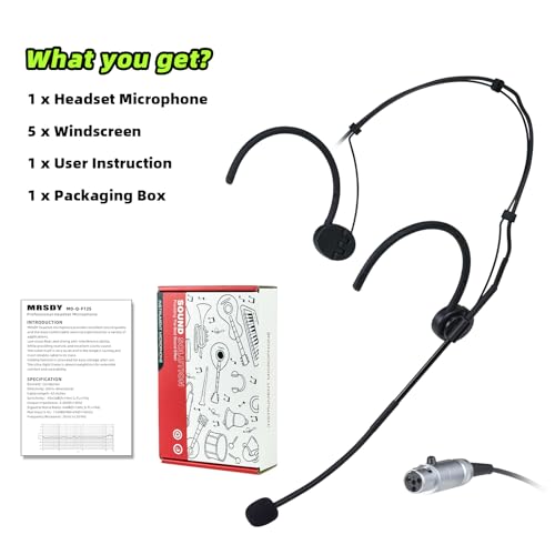 MRSDY Foldable Headset Microphone for Shure Wireless System, Omnidirectional Condenser Double Over Ear Headworn Mic, 4-Pin Mini XLR, Cable Length 42 Inch (Black) | Noise Reduction, Clear Sound, Omnidirectional Condenser Double Over Ear Headworn Mic, 4-Pin