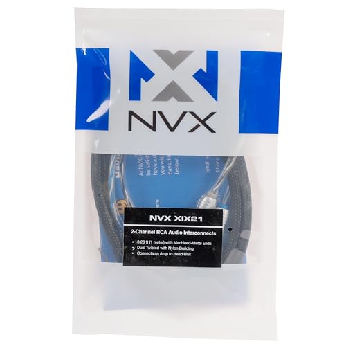 NVX® XIX21 3.28 ft (1 Meter) Oxygen Free Copper 2-Channel Double Twisted Pair X-Series Car Audio RCA Audio Interconnect Cable with Shielded Noise Reduction and Split-tip Silver-Plated Machined Ends | Oxygen Free Copper Double Twisted Pair X-Series with Sh