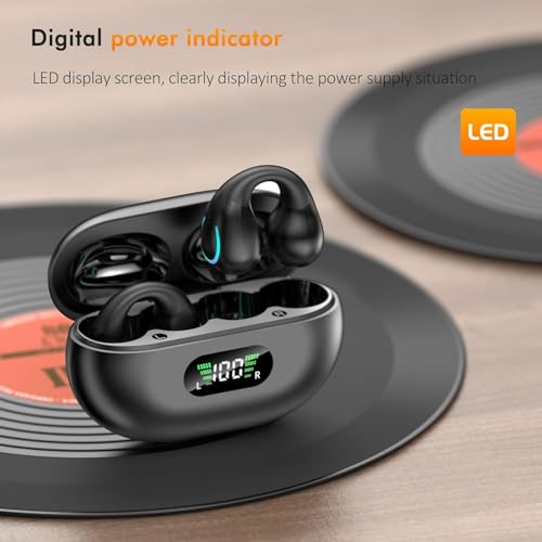 Paekole Clip On Headphones, Super Comfort Open Ear Bluetooth Earbuds for All Day Wear, Lightweight Bone Conduction Wireless Earbuds with Charging Case for Running