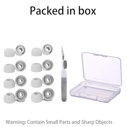 8 Pairs Replacement Silicone Ear Buds Tips Compatible with Razer, HUIFU, ISOtunes, SteelSeries, chalvh, 1more, HearSound, DefenderShield, Fits in Case, with 3-in-1 Cleaner Kit, XS/S/M/L - color: White