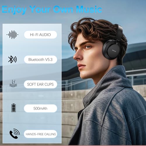 Over Ear Headphones Wireless Bluetooth, Noise Cancelling Headphones Bluetooth with Microphone, Cancelling Wireless Headphone Over Ear, 65h Playtime, Clear Calls, Comfort Fit For Travel (Black) - color: Black