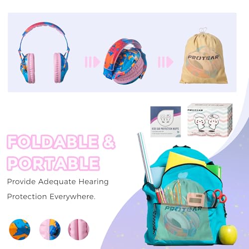 Kids Ear Protection Safety Ear Muffs, NRR 25dB Noise Reduction Children Earmuffs, Hearing Protectors for Sleeping, Studying, Airplane, Concerts, Fireworks-Blue Painting with Pink Band - color: Pink Band Blue Painting