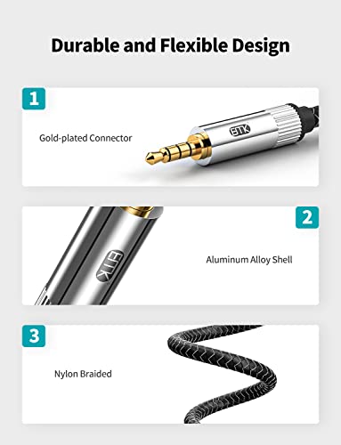 EMK 4-Pole 3.5mm Audio Cable with Mic, 1.5M, Headset Cable, Compatible with Headphones, Laptops, Speakers - size: 5 Feet, style: 3.5mm TRRS Cable Male to Male