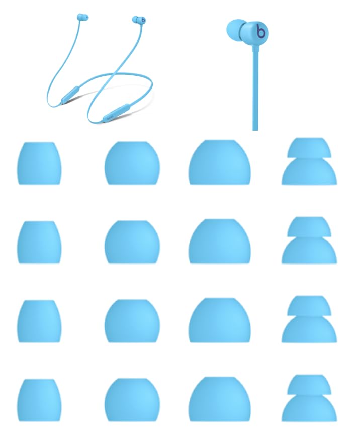Zotech Replacement Earbud Tips for Beats Flex Headphones, 8 Pairs (16 Pieces), Blue, Small, Medium, Large, Double Flange