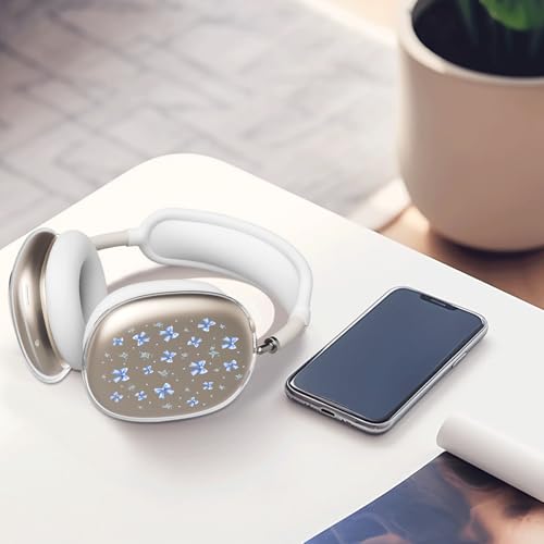 Cute Girls Blue Bow Clear Case for Airpods Max Headphones Kawaii Patern Soft TPU Ear Cups Cover Anti-Scratch Silicone Ear Pad Protective Case Pretty Headband Cover for Apple Airpods Max - color: Blue bow 18