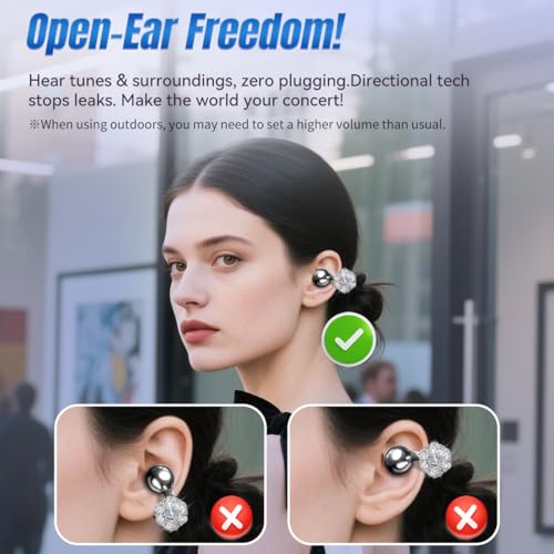 King Lucky i121 Open Ear Clip On Earbuds Wireless Bluetooth Ear Clip Headphones with Mic,Noise Cancelling, Waterproof IPX4,for Small Ears,Perfect for Running,Sports,and Glasses Wearers (03-Black) - color: 03-Black