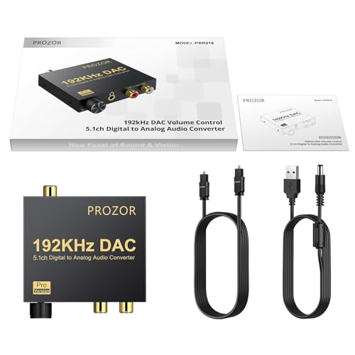 PROZOR 192kHz Digital to Analog Audio Converter - Converts Dolby AC-3 DTS 5.1CH Digital Audio to Stereo Analog Output, Optical to L/R DAC Decoder, DAC Converter SPDIF TOSLINK to Stereo L/R & 3.5mm - style: DAC Dolby Digital & DTS 5.1CH Input Support