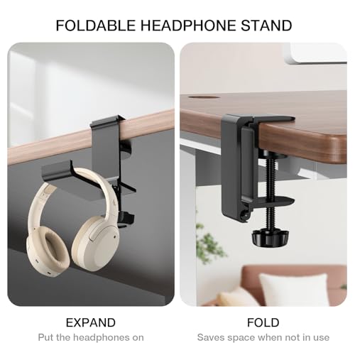 Foldable Headphone Stand Clamp-On Design Silicone Pad Portable Space-Saving Holds Up to 5KG Fits Desk Setup/Office/Home