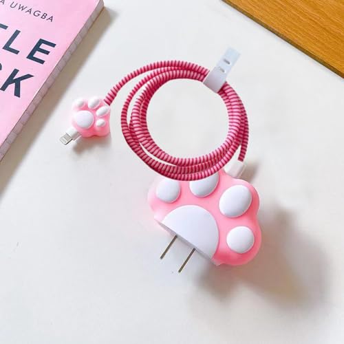 ZOSTLAND 5 in 1 DIY 18W 20W Heart Shape Protector Data Cable USB Charger Line Earphone Wire Saver Organizer Compatible with iPhone 11 12 13 14 15 Pro Max - color: Pink Claw