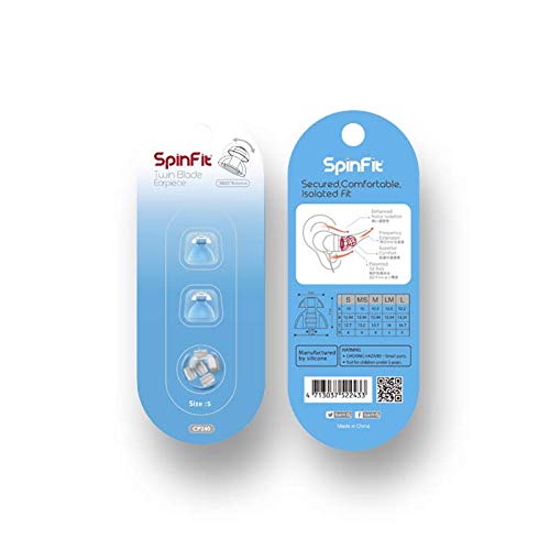 SpinFit CP240 Double Flange - S - Patented Silicone Eartips for Replacement (1 Pair, Insert Included)(for Nozzle Diameter from 4.5-5m, w/Insert from 3-3.5mm)