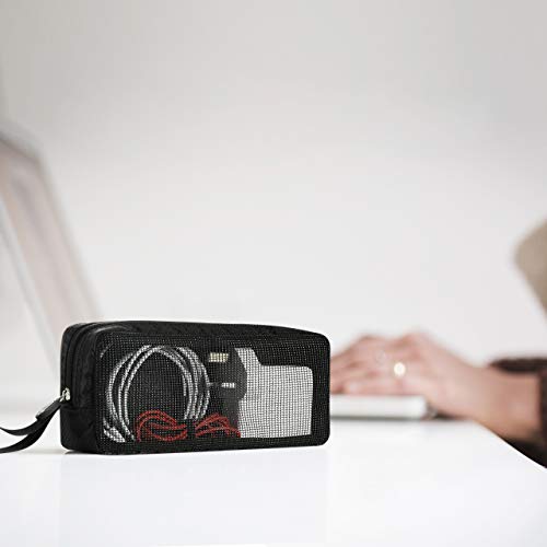 CM Travel Cable Organizer Case Portable Computer Accessories Zipper Mesh Pouch for Holding Laptop Mouse, Power Bank, USB, Adapter, Charger, Cellphone and Cosmetics (Case ONLY)