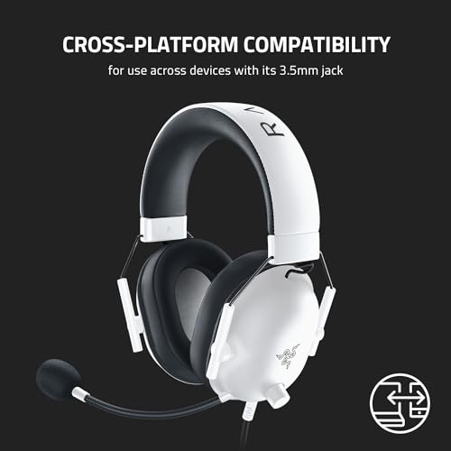 Razer BlackShark V2 X 게이밍 헤드셋, PC용, 3.5mm 오디오 잭, 화이트 - color: 화이트., size: 3.5 mm (Pack of 1), style: PC