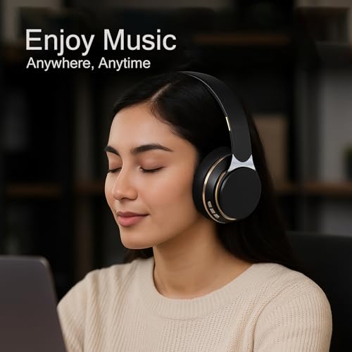 Wireless Bluetooth Headphones Over-Ear Foldable Headset – HiFi Stereo, Deep Bass, Portable Wireless Headphones with Hidden Mic for Travel, Office & Home (Black)