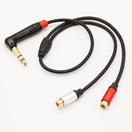 1/4 inch to Dual RCA Audio Cable 1.6ft, Gold Plated Right Angle 6.35mm Quarter inch Male TRS Stereo Plug to 2 RCA Phono Female Audio Y Splitter Cable,0.5m - size: 0.5M/1.6ft