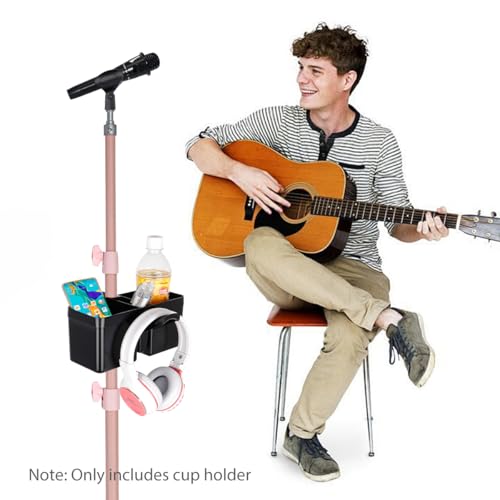 Koolehaoda Mic Stand Dual Cup Holder with Headset Hanger - Universal Clamp | Drink Holder for Music Stand, Light Stand, Tripod, for Live Streaming, Karaoke, Recording, Music Sheet, Easy Clamp-On Design - size: Cup Holder
