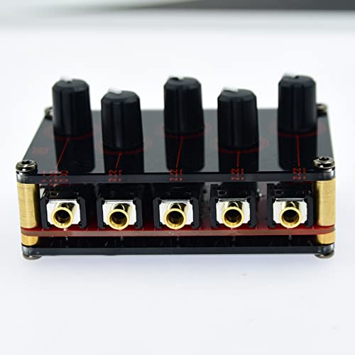 Multiple Input Mix 4 Way 1/8" inch 4 in 1 Out Stereo Passive Mixer Headphone Sound Audio Speaker Splitter selector switcher 3.5mm audio Switch Box aux Loop Volume knob Control 3.5 mm Mixing Sharing