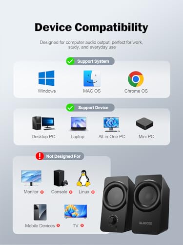 Bluedee Computer Speakers for Desktop PC, Dual Driver PC Speakers with RGB - color: Black