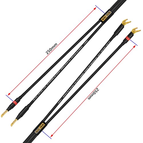 WORLDS BEST CABLES 3 Foot WBC-GOLD-LOCAP-SPKR-12 AWG - Low-Capacitance - Low-Inductance - High Purity OFC - Audiophile HiFi Speaker Cable Pair with Eminence Gold Banana (x2) & Spade (x2) Plugs - size: 3 FT, style: 2 Cables - Banana-Spade