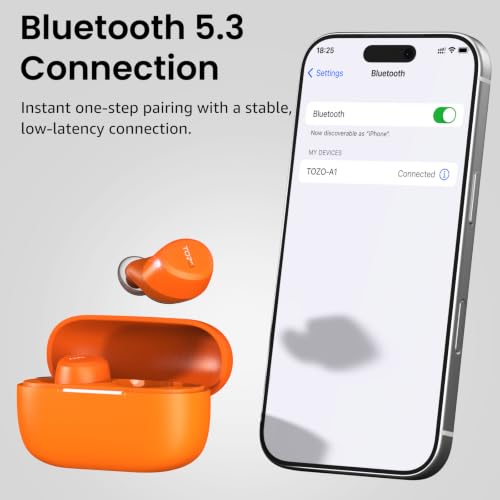 TOZO A1 Wireless Earbuds Bluetooth 5.3 Light Weight in Ear Headphones | IPX5 Waterproof,2 Mics for AI Calls,Immersive Premium Sound Bass Headset with Charging Case,32 EQ via App Orange - color: Orange
