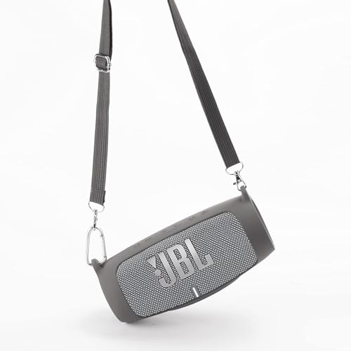 co2CREA for JBL Charge 5 Waterproof Bluetooth Speaker Silicone Cover, Grey | Portable Soft Travel Case with Carabiner, Protective Skin Cover with Shoulder Strap - color: Grey Case, style: Case without handle