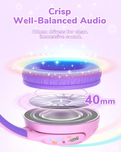 iClever BTH27 Toddler Headphones for 2+ Year Old Baby Kids Travel Study | SafeSound Tech3.0, 74H Playtime, Bluetooth 5.4, BPA Free, Aux, Soft Baby Headphones, Easy Operation, Adjustable, Purple - color: Purple