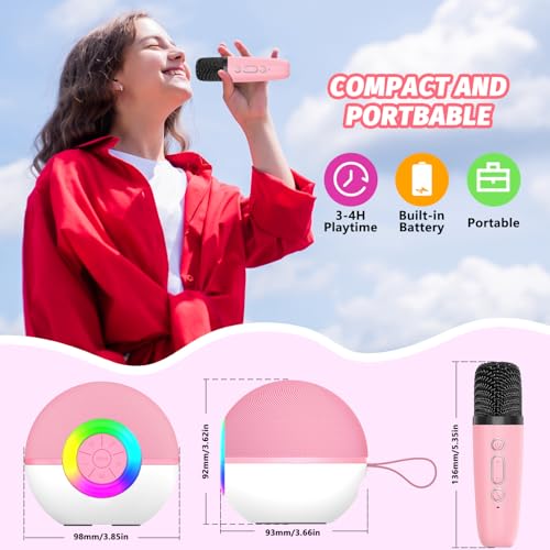 Mgaolo Mini Karaoke Machine for Kids Adults,Portable Bluetooth Speaker with 2 Wireless Microphones,Gift Toys with MP3 Player for Boys Girls 3-12 Year Old Birthday Family Home Party Present (Pink) - color: Pink 2mic