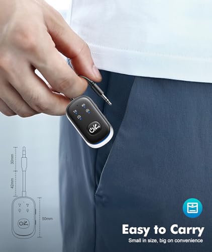 Bluetooth Transmitter Receiver, Wireless Bluetooth 5.3 Adapter | Dual Pairs for AirPods, All Headphones, Use with 3.5mm Aux Audio Jack on Airplane, Home/Car Stereo, Gym, iPad/Tablets