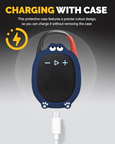 Silicone Case Cover Compatible with JBL Clip 5 Bluetooth Speaker, Soft Protective Speaker Sleeve with Cute Cartoon Design, Washable Shockproof Anti-Scratch Silicone Skin, Blue