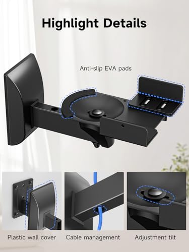 suptek Small Dual Side Clamping Bookshelf Speaker Wall Mounting Bracket for Small Surrounding Sound Speakers, Hold up to 55lbs Black SPM201SB - size: Small--black