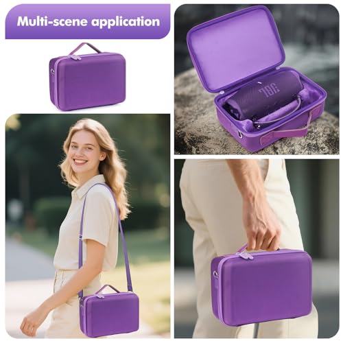 Hard Case for JBL Charge 6/5/4 Bluetooth Speaker – Waterproof Travel Case with Adjustable Shoulder Strap, Durable Protection for On-the-Go Use(Purple) (purple) - color: purple