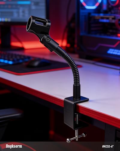 KC32 6-Inch Gooseneck Mic Stand, Heavy-Duty Desk Clamp for Podium | Flexible Arm Microphone Holder, Lectern Mount, 5/8-27 Thread, 3/8-16 Adapter, Mic Clip, Podcast, Pulpit, Studio, 4 lb Load - size: 6-INCH