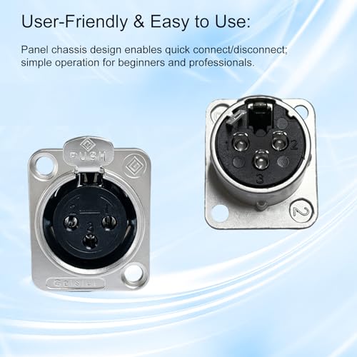 RIVIERA XLR Panel Mount Chassis 3pin Male & Female Nickel Plated Metal Housing and Silver Chrome-Plated Contacts (10 Female Silver) - color: Silver, size: Female