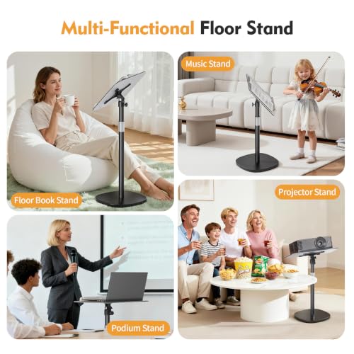 Floor Book Stand for Reading, Height Adjustable 26”-56”Music Stand | Reading Stand with Tilt Panel & Page Clips, Stable Weighted Base, Holds Books, Music Sheets & 15” Laptops