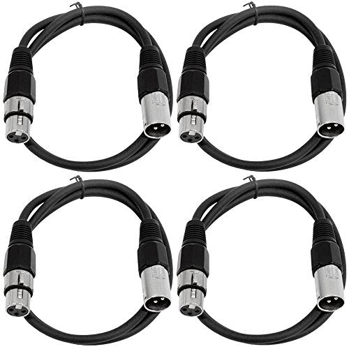 Seismic Audio - SAXLX-2-4 Pack of 2' XLR Male to XLR Female Patch Cables - Balanced - 2 Foot Patch Cord - Black and Black - color: Black and Black