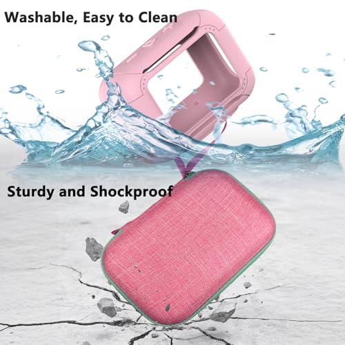 Protective Case for JBL Go 5 Portable Bluetooth Speaker | Accessories Hard Carrying Case and Silicone Cover with Metal Carabiner (Pink Case)
