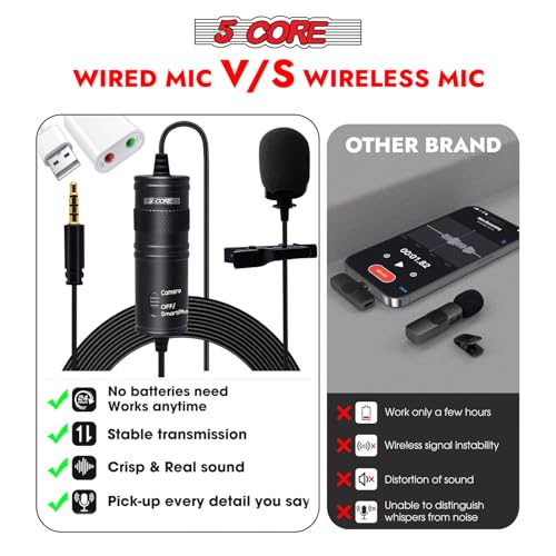 5 CORE Microphone Professional Lavalier Mic Wearable Omnidirectional Condenser 3.5mm Body Lapel Smartphone Camera Recording Microfono - CM 001