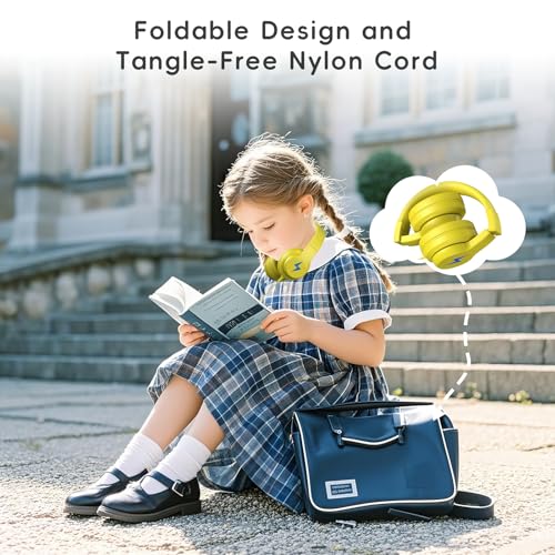 Candy Bila Wired Kids Headphones with Microphone, 85dB Safe Volume | Volume Limiter 85/94dB, HD Stereo Sound, Microphone and Wired Control,Foldable Design, Yellow - color: Yellow
