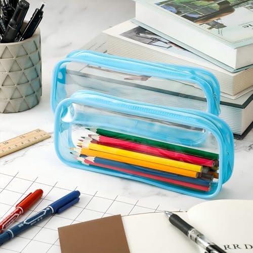 Tatuo 4 Pieces Clear PVC Bags Big Capacity Zipper Pencil Pouch Case Travel Luggage Makeup Cosmetic Bag(Sky Blue) - color: Sky Blue