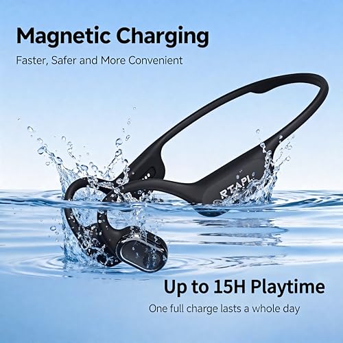 Bone Conduction Wireless Headphones - IP68 Waterproof, Open-Ear Design, Sweatproof Sports Headset for Swimming, Running, Fitness & Gym, Black