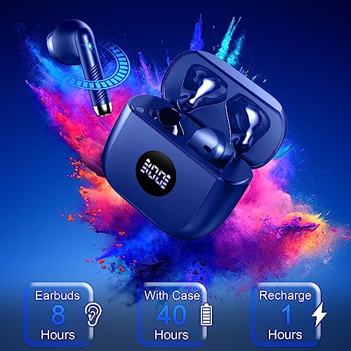 Wireless Earbuds, Bluetooth 5.4 Ear Buds, LED Power Display, 6D Bass Stereo | 4 ENC Noise Cancelling Mic, HiFi Stereo, In-Ear Headphones, 40H Playback Mini Case, IP7 Waterproof Sports, for Android iOS - color: Dark Blue