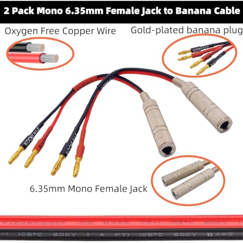 Speaker Cable - 1/4 Inch to Banana Plug Adapter Cable (6-inch) - Gold Plated Audio Connector for Amplifiers, DJ Equipment & Studio Speakers(2-Pack)