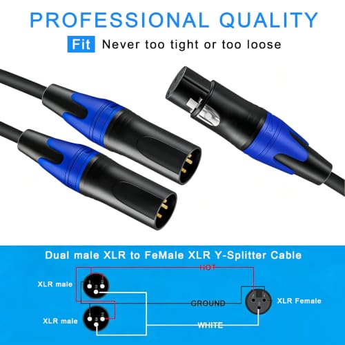 (11.8 Inches / 2 Pack) XLR Splitter Cable, 1 Xlr Female to 2 Xlr Male Patch Y Cable, Balanced Microphone Splitter Cord Audio Adaptor - size: 0.98 ft, 2-Pack