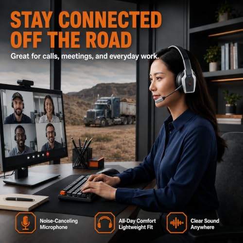 Trucker Bluetooth Headset, Bluetooth 6.0 Wireless Headset with ENC Noise Cancelling Mic, 58H Play Time, Hands-Free Headset for Truck Drivers, Office Calls & Driving-Silver - color: Silver