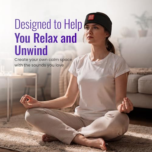 Wireless Binaural Beats Sleep Music Headband Earphones, Black | Earbuds Sleeping Eye Mask Thin HD Stereo Speakers Also for Workout, Running, Travel, Yoga, Ideal Gifts for Men Women Mom Dad - color: BLACK