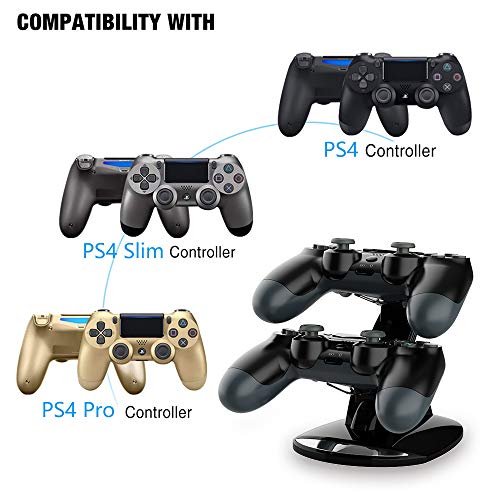 VSEER Dual Shock PS4 Charging Station - Twin Charge Docking Station Stand Charger for PS4/Pro/Slim Controllers, Black