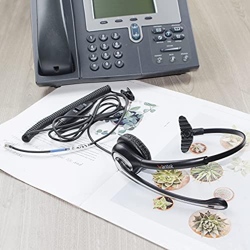 Wantek Cisco Phone Headset with Microphone Noise Cancelling & Mute Switch, RJ9 Telephone Headsets Compatible with Cisco Office Landline Phones 6851 6945 7841 7861 7942 7945 7961 7962 7965 8811 8841 - color: Black
